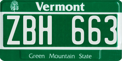 VT license plate ZBH663