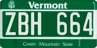 VT license plate ZBH664