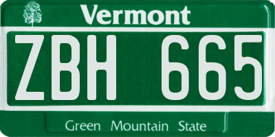 VT license plate ZBH665
