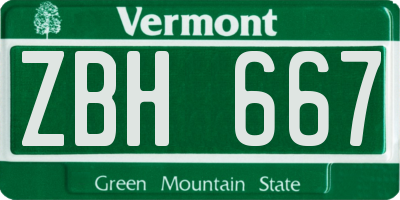 VT license plate ZBH667