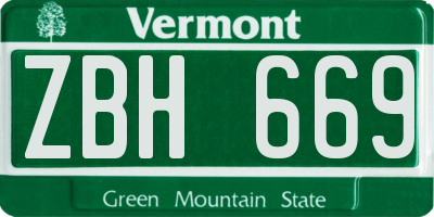 VT license plate ZBH669