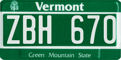 VT license plate ZBH670