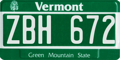VT license plate ZBH672