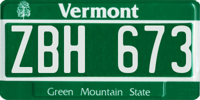 VT license plate ZBH673