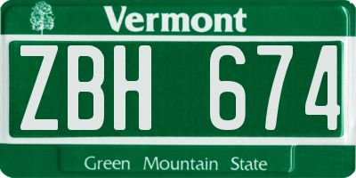 VT license plate ZBH674