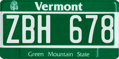 VT license plate ZBH678