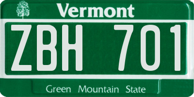 VT license plate ZBH701