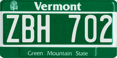VT license plate ZBH702