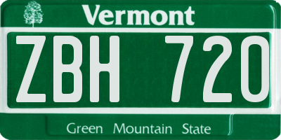 VT license plate ZBH720