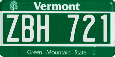 VT license plate ZBH721