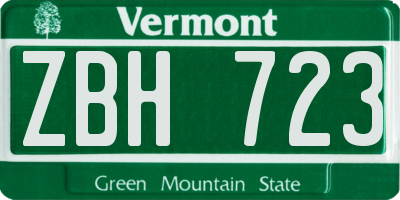 VT license plate ZBH723