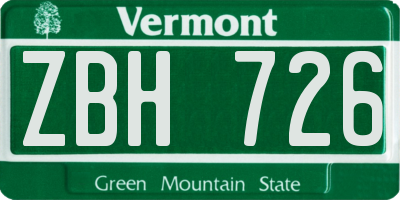 VT license plate ZBH726