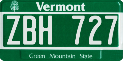 VT license plate ZBH727