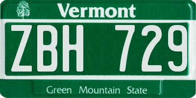 VT license plate ZBH729