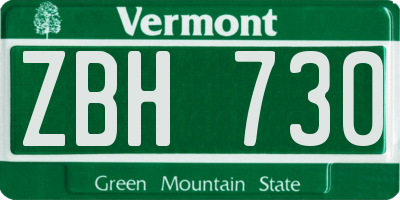 VT license plate ZBH730
