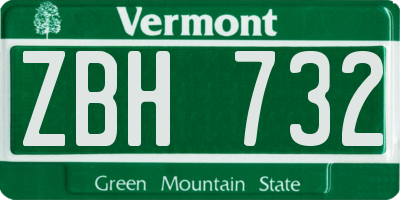 VT license plate ZBH732