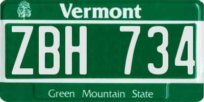 VT license plate ZBH734