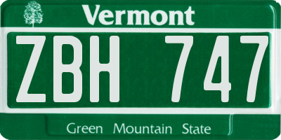 VT license plate ZBH747