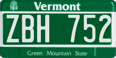 VT license plate ZBH752