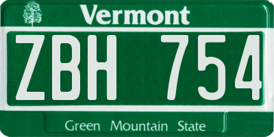 VT license plate ZBH754