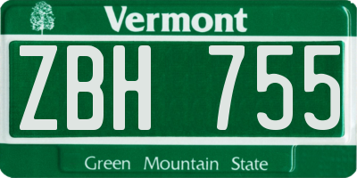 VT license plate ZBH755