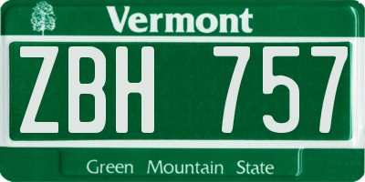 VT license plate ZBH757