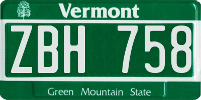 VT license plate ZBH758