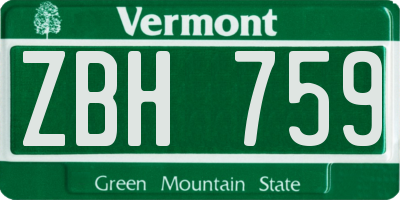 VT license plate ZBH759