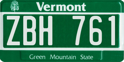 VT license plate ZBH761