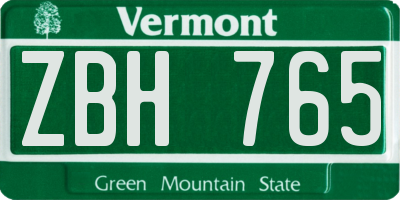 VT license plate ZBH765