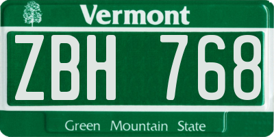VT license plate ZBH768