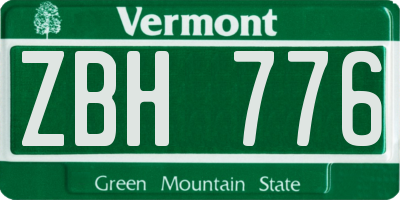 VT license plate ZBH776