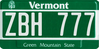 VT license plate ZBH777