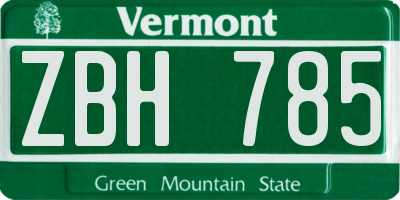 VT license plate ZBH785