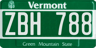 VT license plate ZBH788