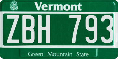 VT license plate ZBH793