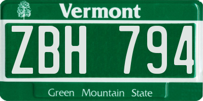 VT license plate ZBH794