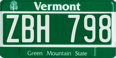VT license plate ZBH798