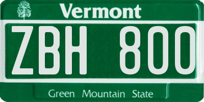 VT license plate ZBH800