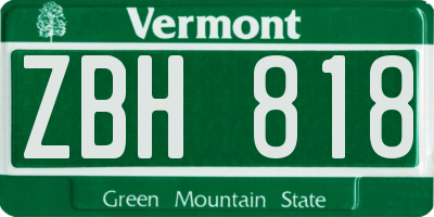 VT license plate ZBH818