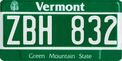 VT license plate ZBH832