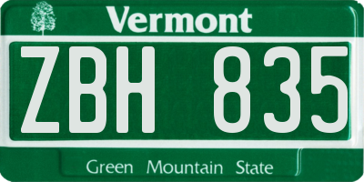 VT license plate ZBH835