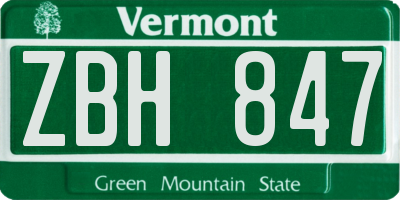 VT license plate ZBH847
