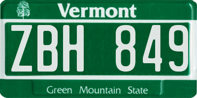 VT license plate ZBH849