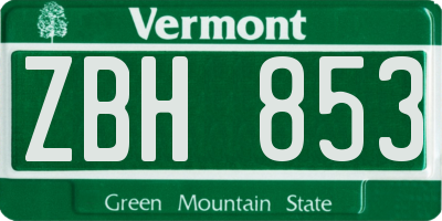 VT license plate ZBH853