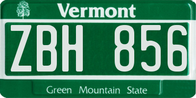 VT license plate ZBH856