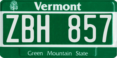 VT license plate ZBH857