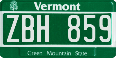VT license plate ZBH859