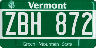 VT license plate ZBH872