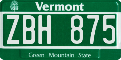 VT license plate ZBH875